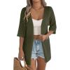 image:imageZeagoo Lightweight Summer Cardigan for Women Short Sleeve V Neck Crochet Kimonos Loose Open Front Hollow Out Cover UpsArmy Green