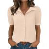image:imageZeagoo Women Button Down Shirts Puff Short Sleeve Blouses Chiffon Tops Business Casual Outfits Summer ClothesBeigestb