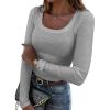 image:imageZeagoo Womens Long Sleeve Stretch Crewneck Ribbed TShirt Slim Fit Casual Basic Tops SXXLLight Grey