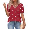 image:imageZeagoo Womens Short Sleeve Sweater 2026 Spring Summer V Neck Lightweight Tops Dressy Blouses Business Casual OutfitsAred White Heart