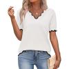 image:imageZeagoo Womens Short Sleeve Sweater 2026 Spring Summer V Neck Lightweight Tops Dressy Blouses Business Casual OutfitsWhite