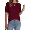 image:imageZeagoo Womens Short Sleeve Sweater Tops 2026 Spring Summer Crew Neck Hollow Out Blouses Dressy Business Casual OutfitsWine Red