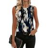 image:imageZeagoo Womens Silk Satin Tank Tops Crew Neck Pleated Camisole Sleeveless Business Work Blouse Dressy Casual Summer ShirtWhite Black Flower