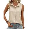 image:imageZeagoo Womens Sleeveless Button Down Shirts Blouses Casual Loose V Neck Tank Tops for Work SXXLBeige