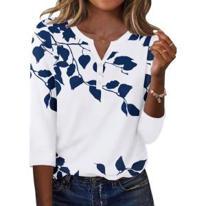 image:imageZeagoo 34 Length Sleeve Womens Tops Casual Dressy Summer Blouses Buisness Work Spring Tee ShirtsNavy Floral