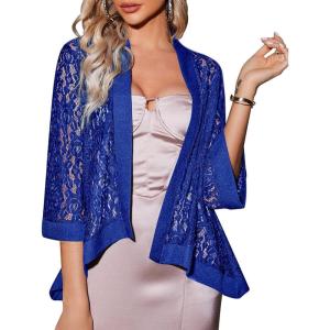 image:imageZeagoo Kimono Cardigans for Women 34 Sleeves Open Front Lightweight Shrug Lace Bolero for Evening DressesBlue