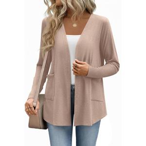 image:imageZeagoo Lightweight Cardigan for Women 2026 Long Sleeve Open Front Casual Cardigans with PocketsKhaki