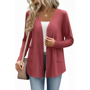 image:imageZeagoo Lightweight Cardigan for Women 2026 Long Sleeve Open Front Casual Cardigans with PocketsRed