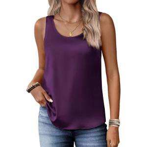 image:imageZeagoo Silk Satin Tank Tops for Women Scoop Neck Sleeveless Camisole Tops 2026 Summer Basic BlousesDeep Purple