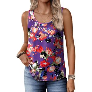 image:imageZeagoo Silk Satin Tank Tops for Women Scoop Neck Sleeveless Camisole Tops 2026 Summer Basic BlousesPrint  Multicolored