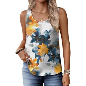 image:imageZeagoo Silk Satin Tank Tops for Women Scoop Neck Sleeveless Camisole Tops 2026 Summer Basic BlousesPrint Tie Dye Flower