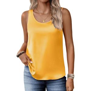 image:imageZeagoo Silk Satin Tank Tops for Women Scoop Neck Sleeveless Camisole Tops 2026 Summer Basic BlousesYellow