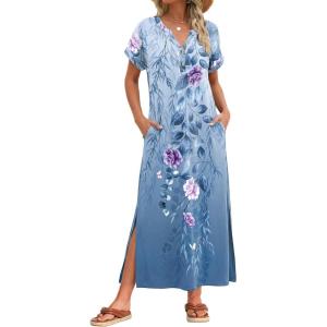 image:imageZeagoo Summer Dresses for Women 2026 Maxi Dresses Vacation Sundress Short Sleeve Casual Sundresses Split Dress with PocketsAfloralbf171