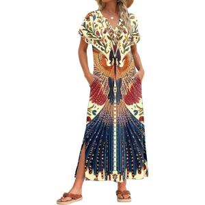 image:imageZeagoo Summer Dresses for Women 2026 Maxi Dresses Vacation Sundress Short Sleeve Casual Sundresses Split Dress with PocketsFloraldw179