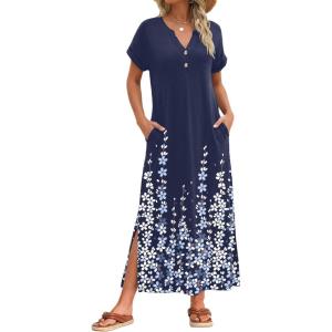 image:imageZeagoo Summer Dresses for Women 2026 Maxi Dresses Vacation Sundress Short Sleeve Casual Sundresses Split Dress with PocketsFloralsf119
