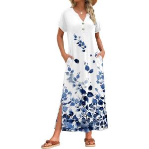 image:imageZeagoo Summer Dresses for Women 2026 Maxi Dresses Vacation Sundress Short Sleeve Casual Sundresses Split Dress with PocketsFloralwf118