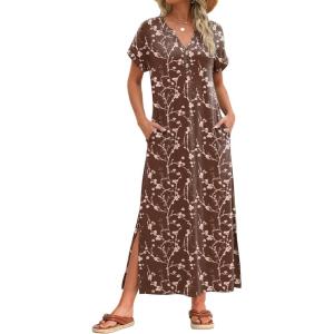 image:imageZeagoo Summer Dresses for Women 2026 Maxi Dresses Vacation Sundress Short Sleeve Casual Sundresses Split Dress with PocketsFloralxh267