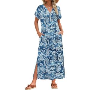 image:imageZeagoo Summer Dresses for Women 2026 Maxi Dresses Vacation Sundress Short Sleeve Casual Sundresses Split Dress with PocketsFloralyg8
