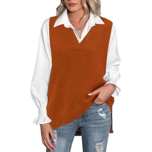 image:imageZeagoo Sweater Vest Women Sleeveless V Neck Oversized Pullover Knitted Tops 2026 Fall OutfitsCaramel