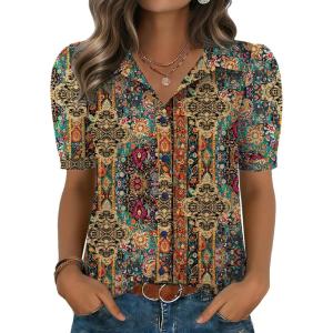 image:imageZeagoo Women Button Down Shirts Puff Short Sleeve Blouses Chiffon Tops Business Casual Outfits Summer ClothesBohomz721