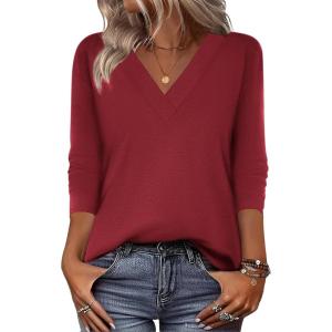 image:imageZeagoo Women Long Sleeve Tops Dressy Casual V Neck Tshirts Basics Tee 2025 Fall Trendy Clothes S2XLDer