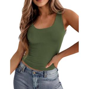 image:imageZeagoo Womens Double Lined Square Neck Tank Top Sleeveless Basic Crop Tops Trendy Going Out TopsArmy Green