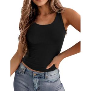 image:imageZeagoo Womens Double Lined Square Neck Tank Top Sleeveless Basic Crop Tops Trendy Going Out TopsBlack