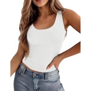 image:imageZeagoo Womens Double Lined Square Neck Tank Top Sleeveless Basic Crop Tops Trendy Going Out TopsBwhite