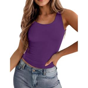 image:imageZeagoo Womens Double Lined Square Neck Tank Top Sleeveless Basic Crop Tops Trendy Going Out TopsDeep Purple