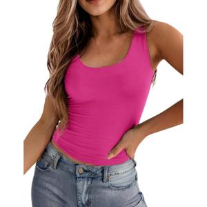 image:imageZeagoo Womens Double Lined Square Neck Tank Top Sleeveless Basic Crop Tops Trendy Going Out TopsHot Pink