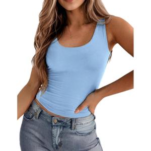 image:imageZeagoo Womens Double Lined Square Neck Tank Top Sleeveless Basic Crop Tops Trendy Going Out TopsLight Blue