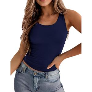 image:imageZeagoo Womens Double Lined Square Neck Tank Top Sleeveless Basic Crop Tops Trendy Going Out TopsNavy Blue