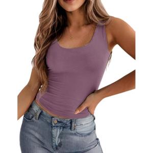 image:imageZeagoo Womens Double Lined Square Neck Tank Top Sleeveless Basic Crop Tops Trendy Going Out TopsPurple