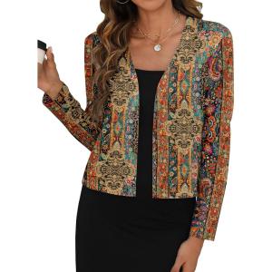 image:imageZeagoo Womens Lightweight Summer Cardigan Cropped Long Sleeve Shrug Thin Open Front Sheer Bolero for DressesPrinted Mz721