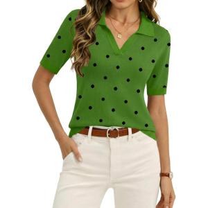 image:imageZeagoo Womens Short Sleeve Polo Sweater V Neck Knitted Spring Casual Work Tops Loose Pullover ShirtPolka Dot Green