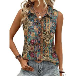 image:imageZeagoo Womens Sleeveless Button Down Shirts Blouses Casual Loose V Neck Tank Tops for Work SXXLMz721