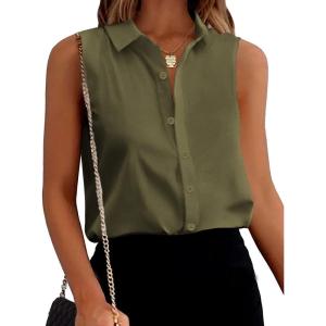 image:imageZeagoo Womens Sleeveless Button Down Shirts Blouses Solid Casual Basic V Neck Tank Tops for Work SXXLArmy Green