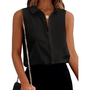 image:imageZeagoo Womens Sleeveless Button Down Shirts Blouses Solid Casual Basic V Neck Tank Tops for Work SXXLBlack