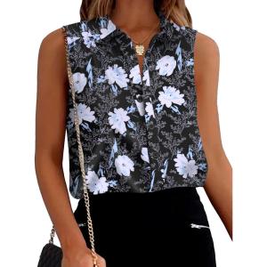 image:imageZeagoo Womens Sleeveless Button Down Shirts Blouses Solid Casual Basic V Neck Tank Tops for Work SXXLBlue Flower