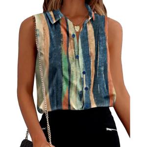 image:imageZeagoo Womens Sleeveless Button Down Shirts Blouses Solid Casual Basic V Neck Tank Tops for Work SXXLCx289