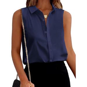 image:imageZeagoo Womens Sleeveless Button Down Shirts Blouses Solid Casual Basic V Neck Tank Tops for Work SXXLDark Blue