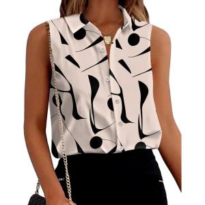 image:imageZeagoo Womens Sleeveless Button Down Shirts Blouses Solid Casual Basic V Neck Tank Tops for Work SXXLJh602