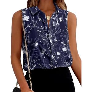 image:imageZeagoo Womens Sleeveless Button Down Shirts Blouses Solid Casual Basic V Neck Tank Tops for Work SXXLSf180