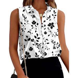 image:imageZeagoo Womens Sleeveless Button Down Shirts Blouses Solid Casual Basic V Neck Tank Tops for Work SXXLSf291