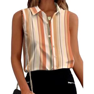 image:imageZeagoo Womens Sleeveless Button Down Shirts Blouses Solid Casual Basic V Neck Tank Tops for Work SXXLTw720