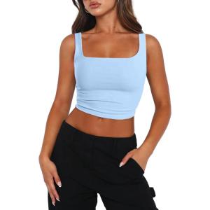 image:imageZeagoo Womens Sleeveless Square Neck Casual Basic Crop Tank Top Light Blue Small