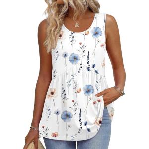 image:imageZeagoo Womens Summer Tank Tops Sleeveless Babydoll Tops Loose Fit Tunic Blouses Crew Neck Flowy Shirts S3XLA Blue Floral Print