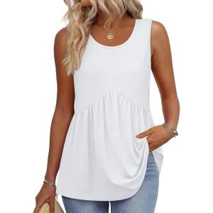 image:imageZeagoo Womens Summer Tank Tops Sleeveless Babydoll Tops Loose Fit Tunic Blouses Crew Neck Flowy Shirts S3XLA White