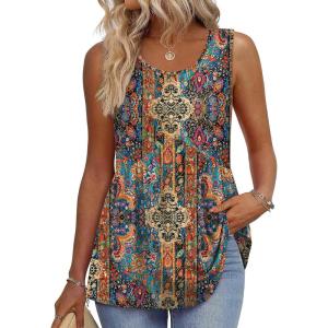 image:imageZeagoo Womens Summer Tank Tops Sleeveless Babydoll Tops Loose Fit Tunic Blouses Crew Neck Flowy Shirts S3XLAa Paisley Floral Print