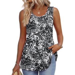 image:imageZeagoo Womens Summer Tank Tops Sleeveless Babydoll Tops Loose Fit Tunic Blouses Crew Neck Flowy Shirts S3XLBlack Grey Splatter Print